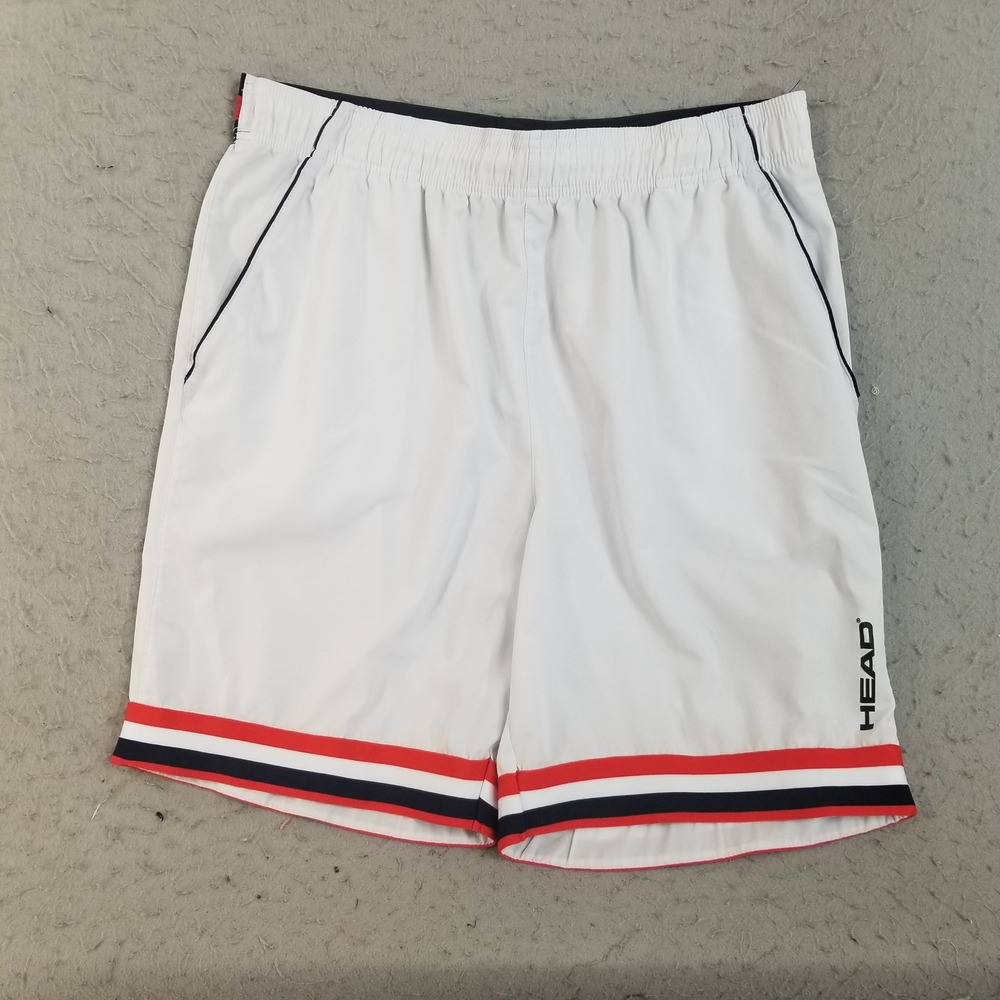 HEAD Athletic Shorts Mens L White Striped Trim Performance Tennis Activewear